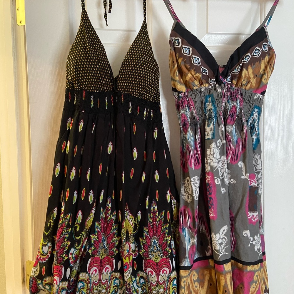 2 halter dresses, both Mediums